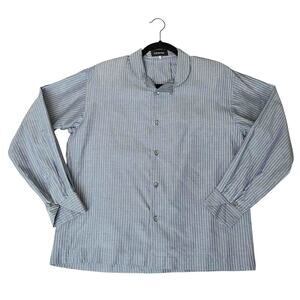 Eskandar Women's Mandarin Collar Button-Front Shirt Blue Striped Size 0 (6-8)